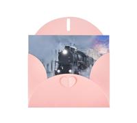 PHAYAH Lot de 10 cartes de vœux vierges Motif train à vapeur avec enveloppes roses pour Noël, anniversaire de mariage et invitations de fête