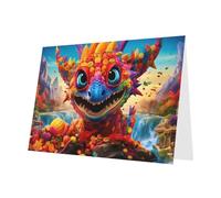 PHAYAH Lot de 10 feuilles de cartes de vacances à motif dragon à grande gueule, enveloppes vert foncé, idéales comme cartes d'invitation pour anniversaire de mariage et fête