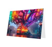 PHAYAH Lot de 10 feuilles de cartes de vacances Magic Tree Cottage avec enveloppe bleue pour anniversaire de mariage et fête