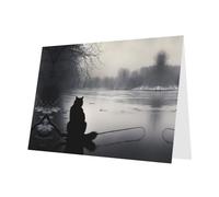 PHAYAH Lot de 10 feuilles de cartes de vacances Motif chat noir dans la neige Enveloppe blanche Convient comme cartes d'invitation pour anniversaire de mariage et fête