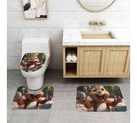 PHAYAH Lot de 3 tapis de bain motif écureuil de dessin animé, tapis de salle de bain, tapis de toilette, absorption d'eau, antidérapant, lavable en machine