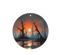 Phayah Lot de 4 désodorisants de voiture de forme ronde - Motif arbre mort au coucher du soleil - Tablettes d'aromathérapie à suspendre - Parfum lavande