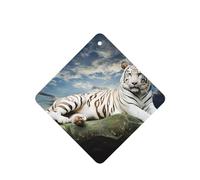 Phayah Lot de 6 désodorisants de voiture en forme de tigre majestueux reposant sur un rocher avec ciel nuageux - Parfum lavande - Carte carrée à suspendre - Pour voiture, placard, tiroir