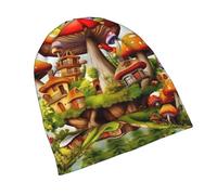 PHAYAH Merveilleux casquettes à motif maison champignon pour femme, bonnet de sommeil, bonnet tricoté respirant, noir