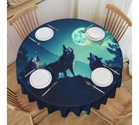 PHAYAH Nappe ronde à motif loup hurlant à la pleine lune - 152,4 cm - Tissu de table rustique - Décoration pour vacances, maison, fête, buffet