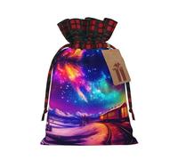 PHAYAH Night Sky On The Railroad Sac cadeau de Noël avec cordon de serrage pour anniversaires, anniversaires et fêtes, bonbons et sacs de rangement