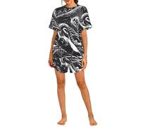 PHAYAH Ocean Scratchboard Ensemble de pyjama 2 pièces pour femme avec haut à manches courtes et short, Noir , XXL