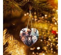 Phayah Ornements en céramique en forme de cœur pour sapin de Noël - Motif loups et rennes - Souvenirs pour la famille et le Nouvel An