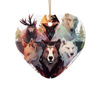 Phayah Ornements en céramique pour sapin de Noël, motif loups et rennes en forme de loups et de rennes, pour la famille, le Nouvel An, la maison, les rassemblements