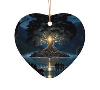 Phayah Pendentif arbre de la sagesse antique en céramique en forme de cœur de Noël pour décoration de rassemblements