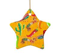 Phayah Pendentif en forme d'étoile de Noël en céramique avec chapeau de cactus et piment