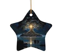 Phayah Pendentif en forme d'étoile de Noël en céramique avec motif arbre de la sagesse antique