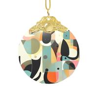 Phayah Pendentif rond en verre avec motif chat du milieu du siècle - Décoration pour sapin de Noël - Boucle en métal doré