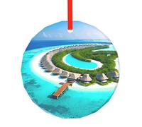 Phayah Pendentif rond en verre avec motif paysage des Maldives pour sapin de Noël, décoration de rassemblements