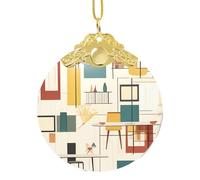 Phayah Pendentif rond en verre de Noël avec motif moderne du milieu du siècle, décoration de maison, rassemblements, boucle en métal doré