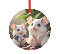 Phayah Pendentif rond en verre pour sapin de Noël Motif mère et enfant Motif rats