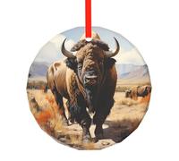 Phayah Pendentif rond en verre pour sapin de Noël Motif troupeau de bisons d'Amérique du Nord