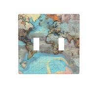 Phayah Plaque d'interrupteur à bascule double motif carte du monde dessin animé pour salle de bain, chambre à coucher, cuisine 11,4 x 11,4 cm
