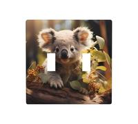 Phayah Plaque d'interrupteur à bascule double motif koala mignon pour salle de bain, chambre à coucher, cuisine 11,4 x 11,4 cm