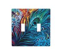 Phayah Plaque murale colorée motif paon - Double interrupteur à bascule - Dimensions : 11,4 x 11,4 cm - Pour zones résidentielles et commerciales