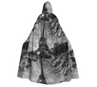 PHAYAH Poncho à capuche pour Halloween, sorcière, sorcellerie | Poncho à capuche motif Tour Eiffel pour cosplay, Halloween, fête costumée, bal masqué