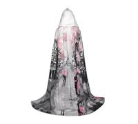 PHAYAH Poncho à capuche pour Halloween, sorcière, sorcellerie | Poncho à capuche Paris Street Tour Eiffel avec motif floral rose pour cosplay, Halloween, bal masqué