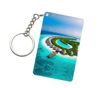 PHAYAH Porte-clés rectangulaire en acrylique - Accessoire décoratif pour offrir - Bijoux créatifs - Cadeau - Motif paysage des Maldives, transparent, taille unique