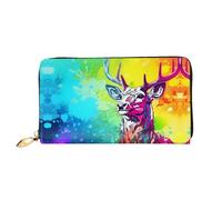 PHAYAH Portefeuille coloré pour femme motif cerf Sika Long Pochette zippée en cuir Sac à main de voyage Grande capacité Porte-cartes de crédit