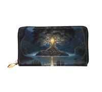 PHAYAH Portefeuille long en cuir avec fermeture éclair pour femme Motif arbre de la sagesse antique Grande capacité Porte-cartes de crédit