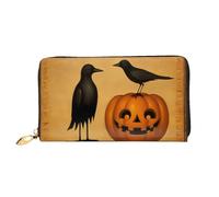 PHAYAH Portefeuille long en cuir avec fermeture éclair pour femme Motif Blackbird et citrouille Grande capacité Porte-cartes de crédit