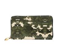 PHAYAH Portefeuille long en cuir avec fermeture éclair pour femme Motif camouflage militaire Grande capacité Porte-cartes de crédit