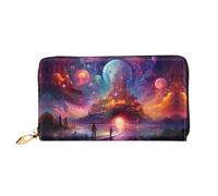 PHAYAH Portefeuille long en cuir avec fermeture éclair pour femme Motif château mystère brillant Grande capacité Porte-cartes de crédit