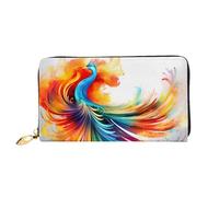 PHAYAH Portefeuille pour femme motif phénix abstrait long pochette zippée autour du sac à main en cuir grande capacité porte-cartes de crédit