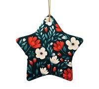 Phayah Pretty Little Florals Pendentif en céramique en forme d'étoile de Noël pour décoration de sapin de Noël