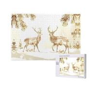 Phayah Puzzle 1000 pièces en bois pour adultes et enfants, kit de bricolage, décoration d'intérieur, 75 x 50 cm, motif deux cerfs dans la neige