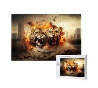 Phayah Puzzle 1000 pièces en bois pour adultes et enfants, kit de bricolage, décoration d'intérieur, 75 x 50 cm, motif deux tigres sur le feu