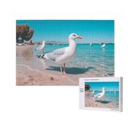 Phayah Puzzle 1000 pièces en bois pour adultes et enfants, kit de bricolage, décoration d'intérieur, 75 x 50 cm, motif mouettes se nourrissant sur la plage