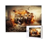 Phayah Puzzle 500 pièces en bois pour adultes, enfants, décoration d'intérieur, 52 x 38 cm, motif deux tigres sur le feu