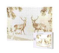 Phayah Puzzle 500 pièces en bois pour adultes et enfants, décoration d'intérieur, 52 x 38 cm, motif deux cerfs dans la neige