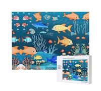 Phayah Puzzle bleu Underwater World of Fish pour adultes - 500 pièces - Décoration d'intérieur - Fête d'anniversaire pour homme et femme - 20,4 x 38,1 cm