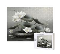 Phayah Puzzle en bois 500 pièces pour adultes et enfants, décoration d'intérieur, 52 x 38 cm, motif fleur de lotus blanc