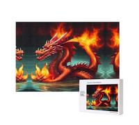 Phayah Puzzle en bois de 300 pièces Roi dragon dans le feu pour famille, ami, décoration murale, 15,7 x 27,9 cm