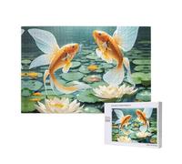Phayah Puzzle Poisson Rouge et Lotus pour Adultes 1000 Pièces Décoration Maison Anniversaire Fête pour Hommes Femmes 75 x 50 cm