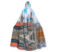PHAYAH Robe à capuche avec motif château antique pour Halloween, sorcière, sorcière, Noël, cosplay, bal masqué, fête, cadeau