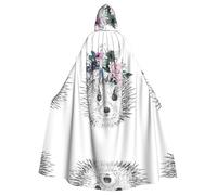 PHAYAH Robe à capuche Hérisson dans une couronne florale pour Halloween, sorcière, sorcellerie, Noël, cosplay, bal masqué, fête, cadeau