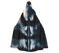 PHAYAH Robe à capuche noire à plumes avec motif épée volante pour Halloween, sorcière, sorcellerie, Noël, cosplay, bal masqué, fête, cadeau