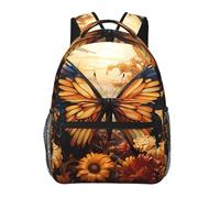 PHAYAH Sac à dos de voyage classique avec motif d'insectes étranges - Épaules décontractées - Résistant aux activités de plein air, Fleurs de champ de papillons orange jaune, taille unique