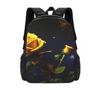 PHAYAH Sac à dos motif roses jaunes nuit étoilée 41,9 cm 18 l grande capacité bretelles réglables sac simple pour tout le monde