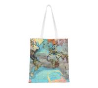 PHAYAH Sac fourre-tout en toile réutilisable avec motif carte du monde de dessin animé, pour gym, plage, shopping, épicerie, cadeaux tendance