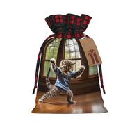 PHAYAH Sacs cadeaux de Noël avec cordon de serrage Motif chat perforateur Taille M